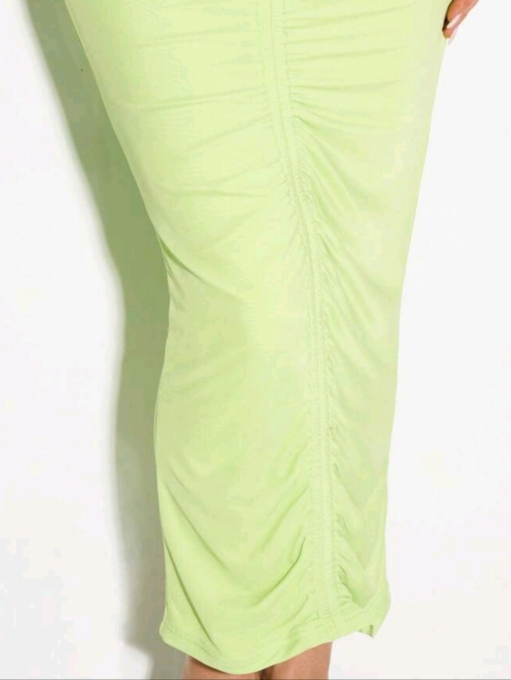 Plunge Halter Ruched Maxi Dress in Lime Green - Picture 2 of 4
